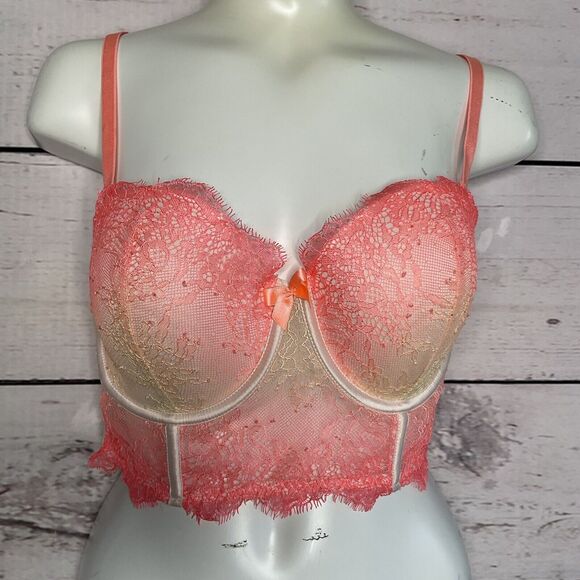 Victoria's Secret 32D Very Sexy Demi Lace Mesh Bralette Bra‎ Peachy Top - Picture 1 of 10